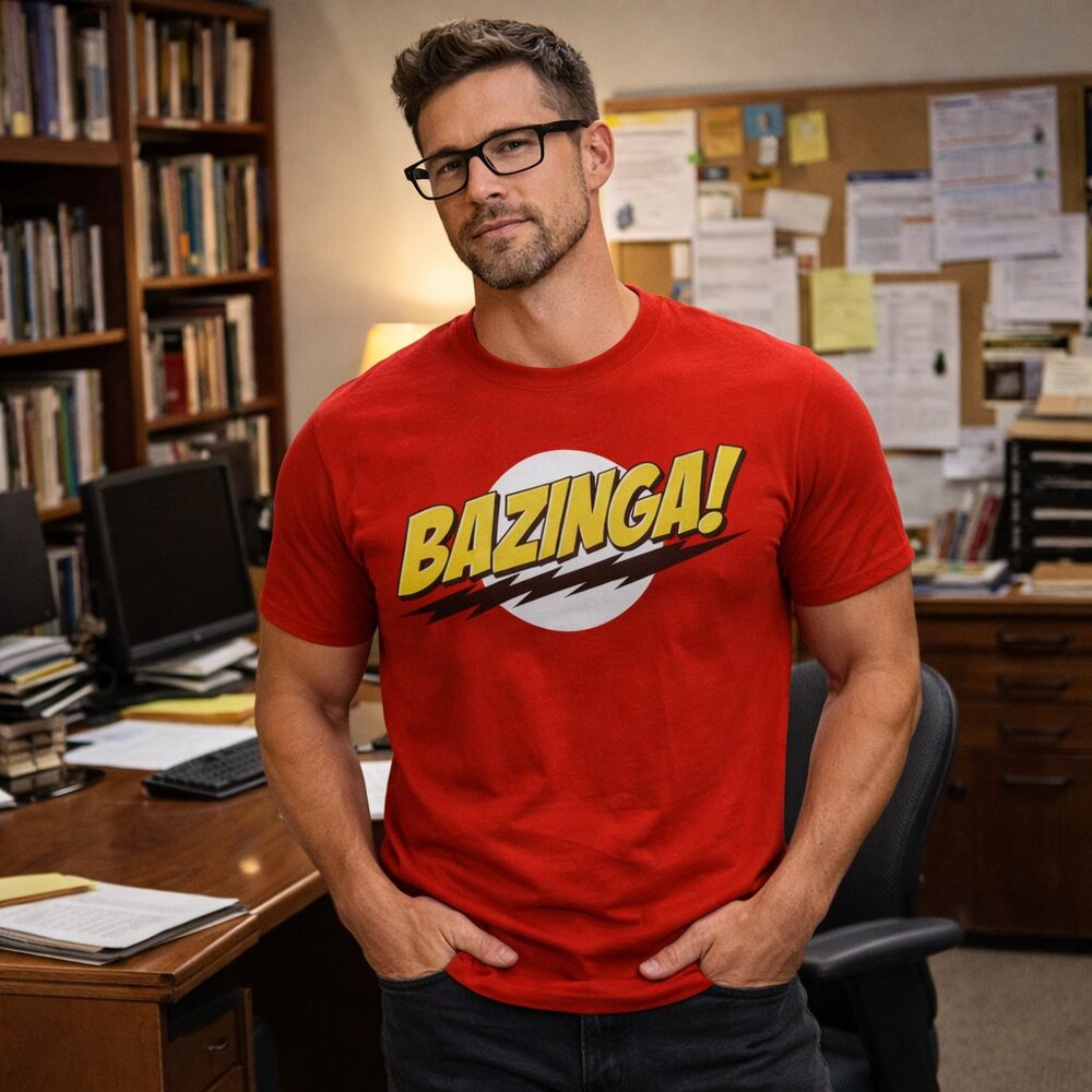 Bazinga Big Bang Theory Ripple Junction Adult Size Large Red Sheldon Tee Shirt